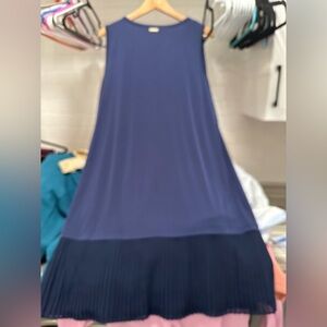 MICHAEL KORS Sleeveless Navy Blue Dress with Pleated Hem